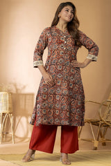Red Women Kalamkari Long Kurta