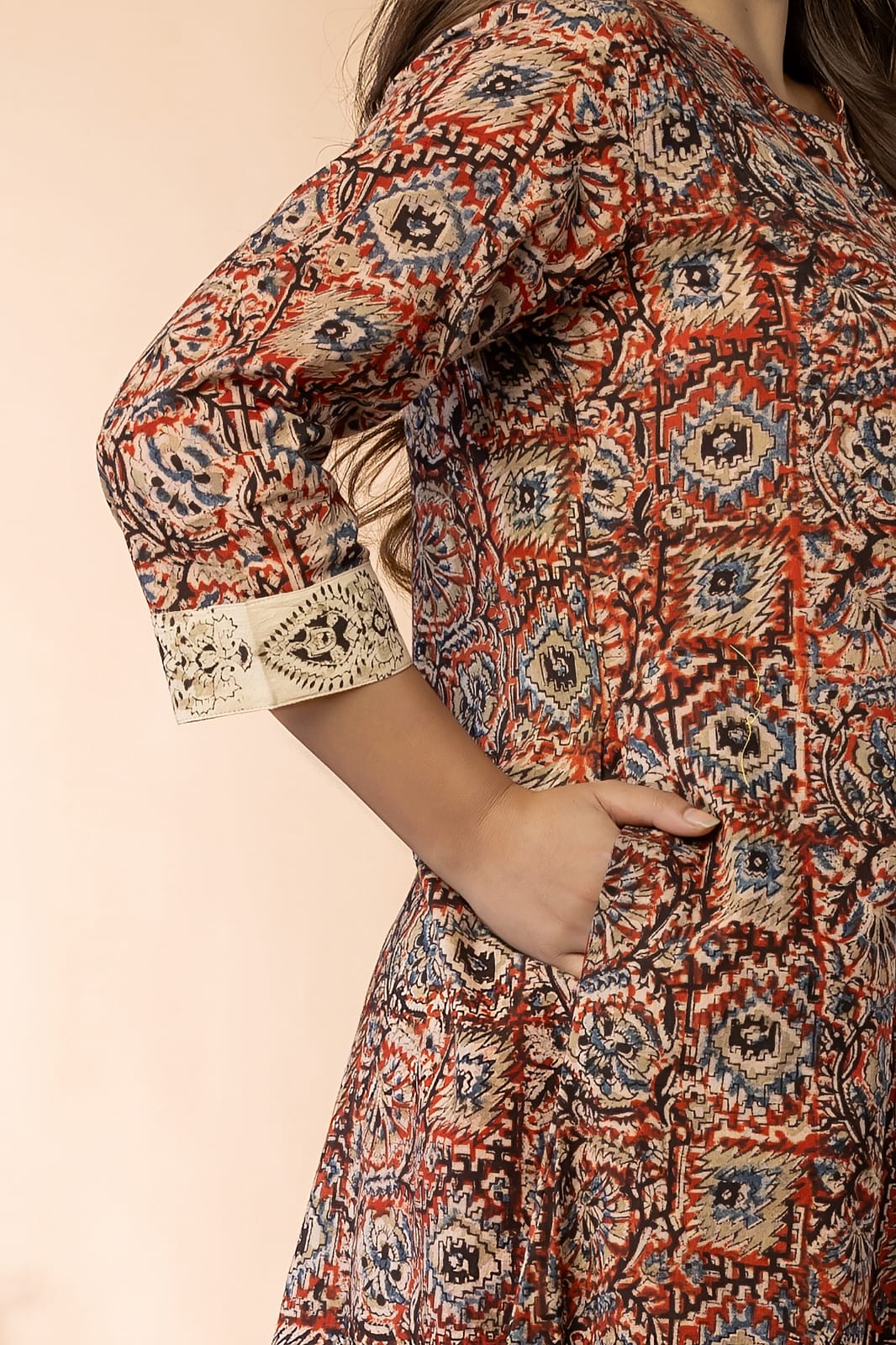 Red Women Kalamkari Long Kurta