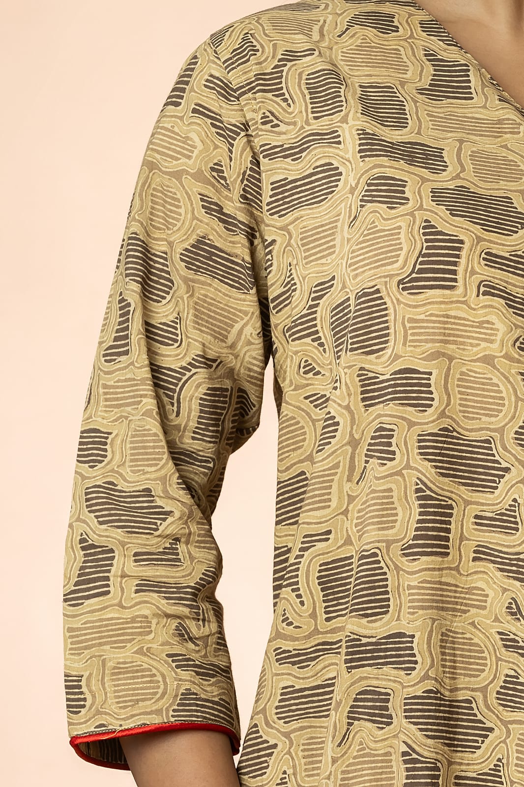 Dark Beige Women Ajrakh Long Kurta