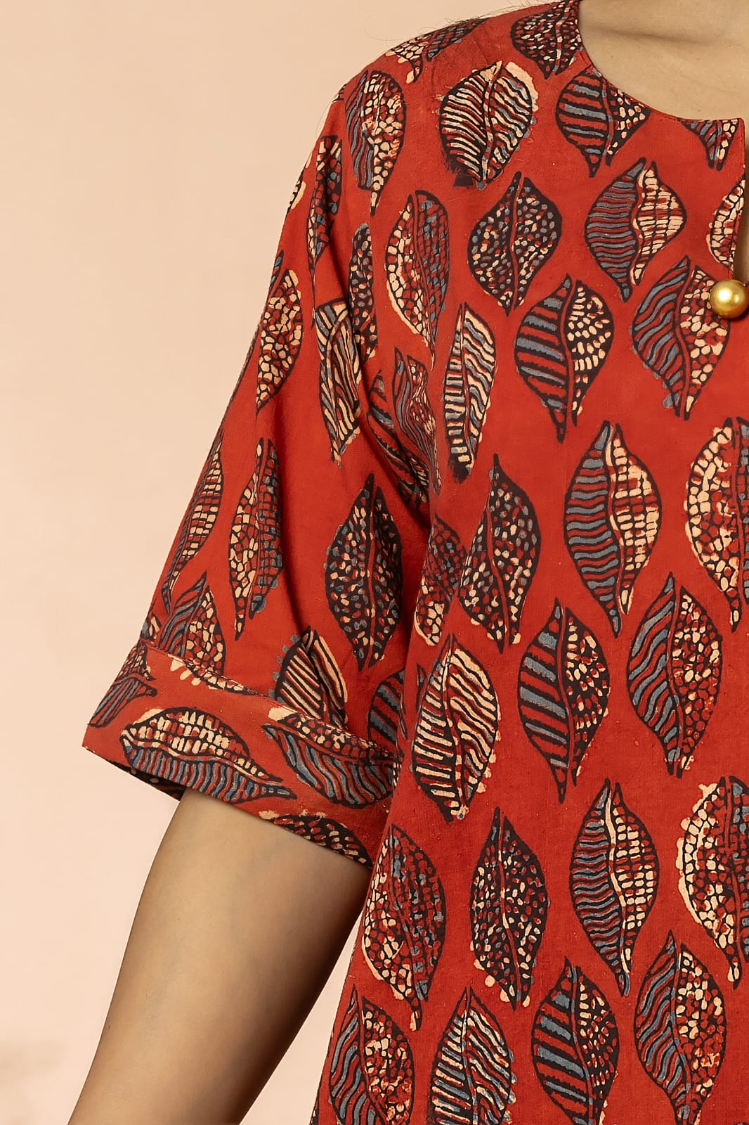 Dark Red Women Ajrakh Long Kurta