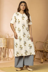 Off-White Women Cotton Flex Print Long Kurta