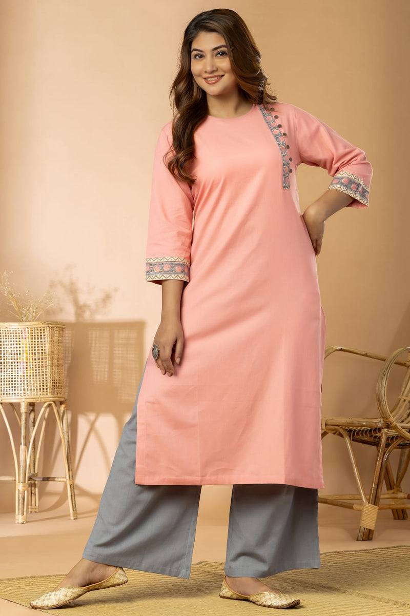 Rose Pink Cotton Flex Long Kurta