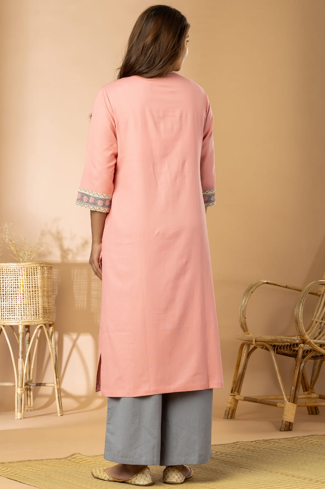 Rose Pink Cotton Flex Long Kurta