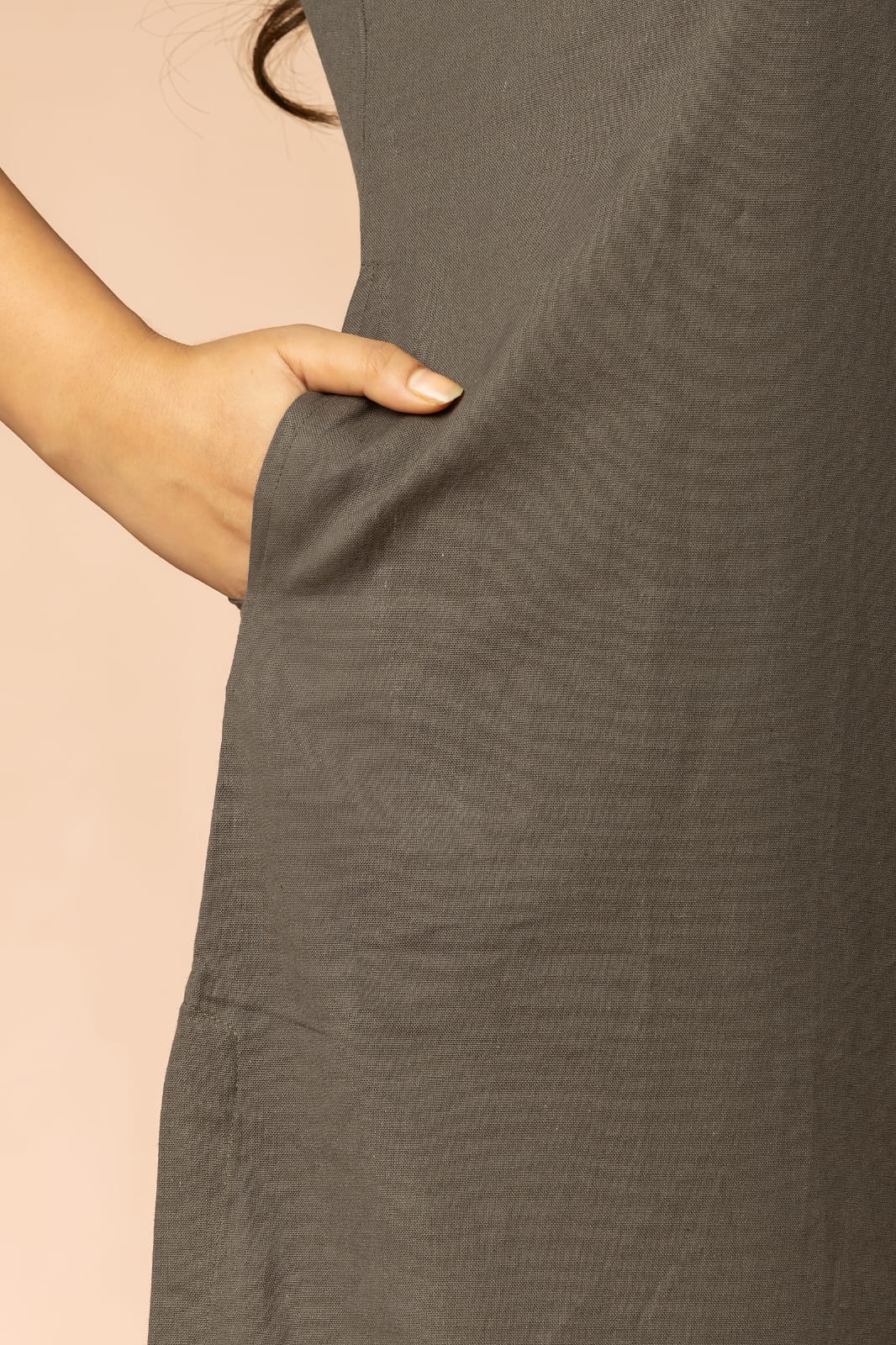Dark Grey Cotton Flex Embroidery Women Long Kurta