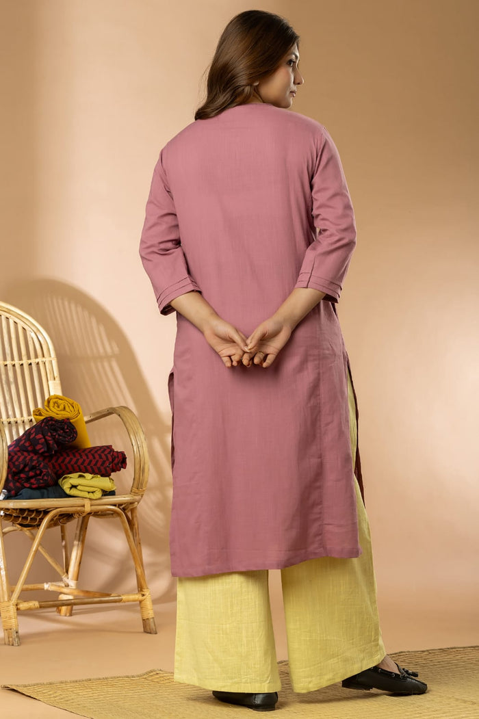 Mauve Cotton Slub Women Long Kurta