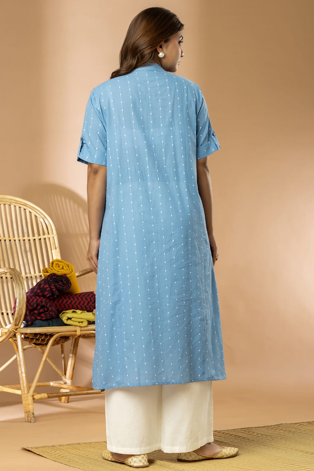 Blue Women Cotton Buta Long Kurta