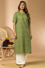 Sage Green Women Cotton Buta Long Kurta