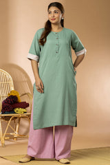 Green Pintuck Cotton Long Kurta