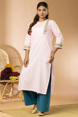 Light Pink Cotton Flex Long Kurta