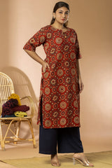 Red Women Ajrakh Long Kurta