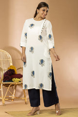 White Sanganeri Angrakha Women Long Kurta