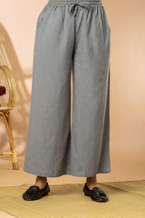 Grey Cotton Flex Women Wide Leg Elastic Pants