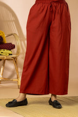 Red Cotton Flex Women Wide Leg Elastic Pants