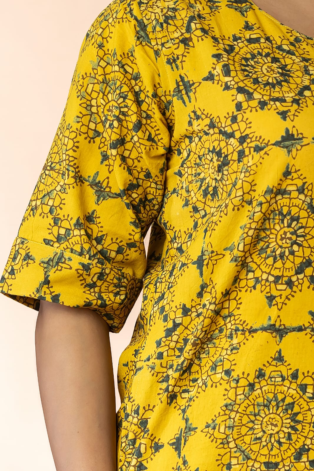 Yellow Women Ajrakh Long Kurta