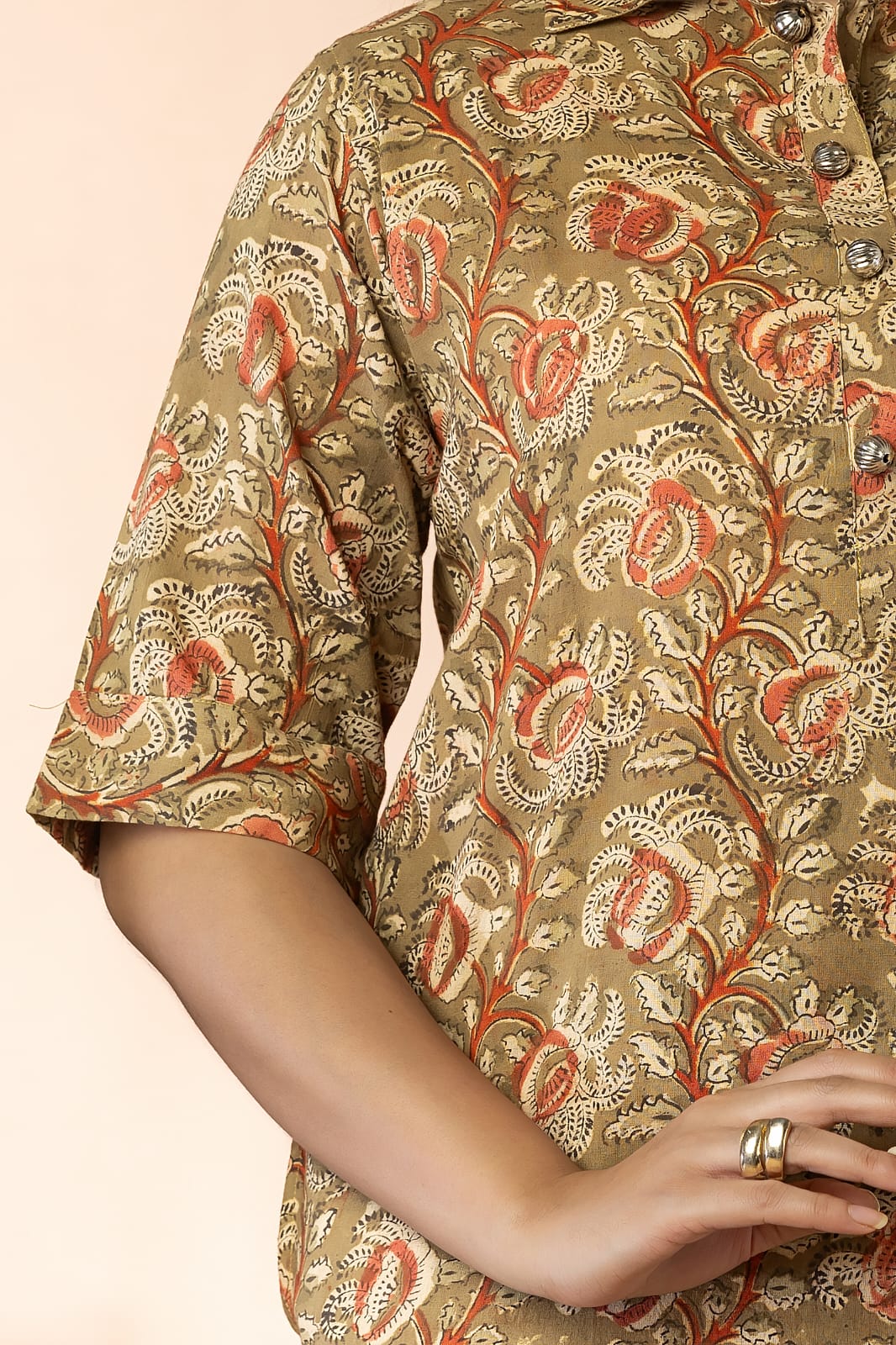 Light Olive Women Kalamkari Long Kurta