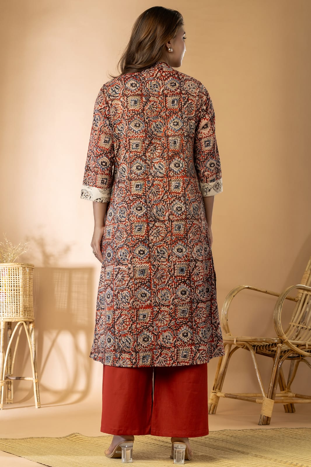 Red Women Kalamkari Long Kurta