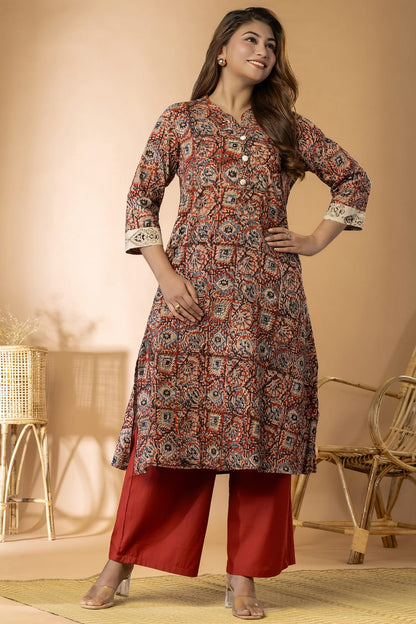 Red Women Kalamkari Long Kurta