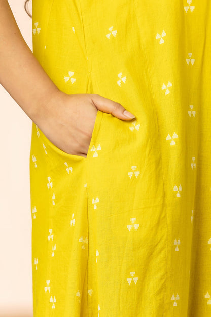 Yellow Women Cotton Buta Long Kurta