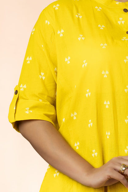 Yellow Women Cotton Buta Long Kurta