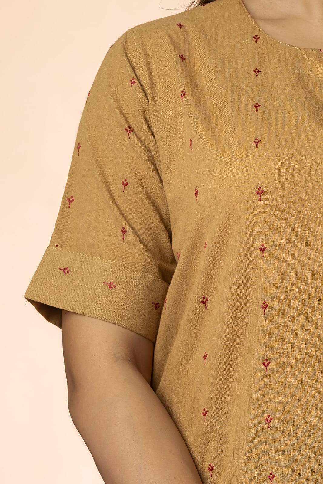 Khaki Women Cotton Buta Long Kurta