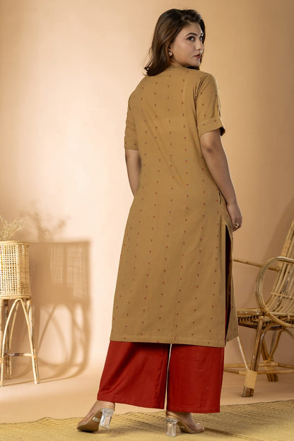 Khaki Women Cotton Buta Long Kurta