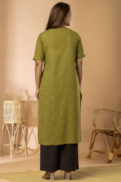 Moss Green Women Cotton Buta Long Kurta