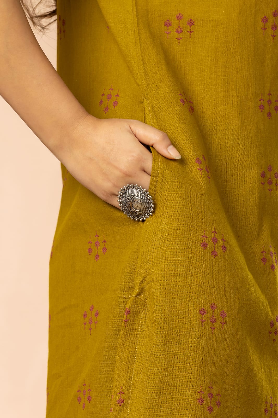 Ochre Women Cotton Buta Long Kurta