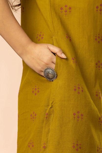 Ochre Women Cotton Buta Long Kurta