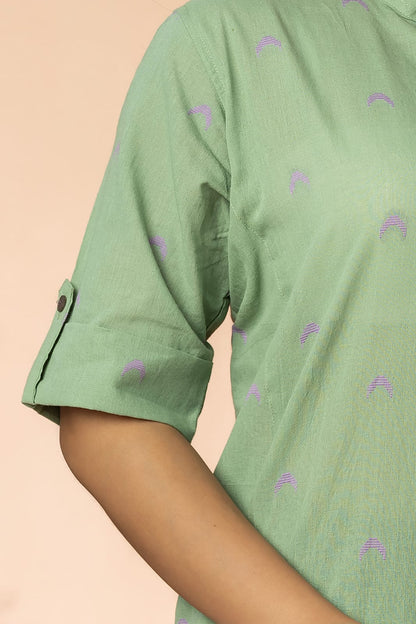 Light Green Women Cotton Buta Long Kurta