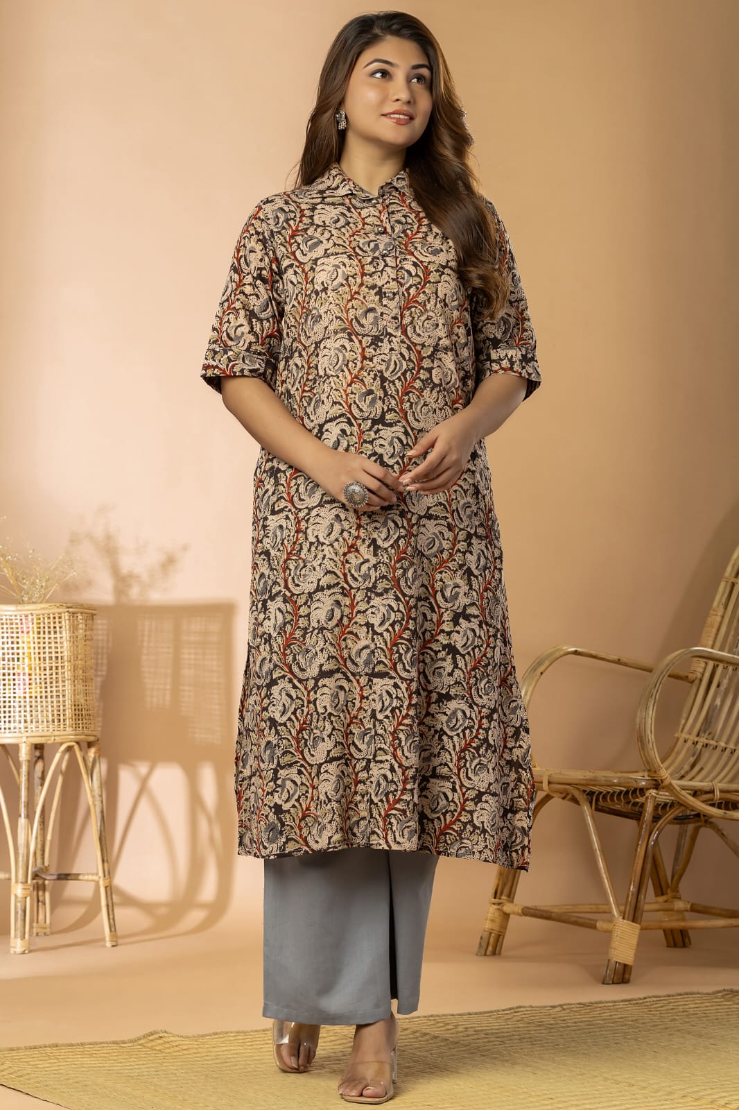 Black Women Kalamkari Long Kurta