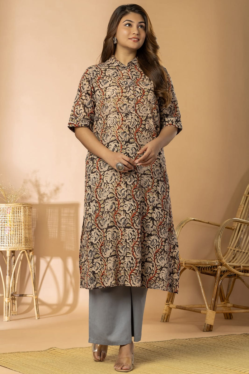 Black Women Kalamkari Long Kurta
