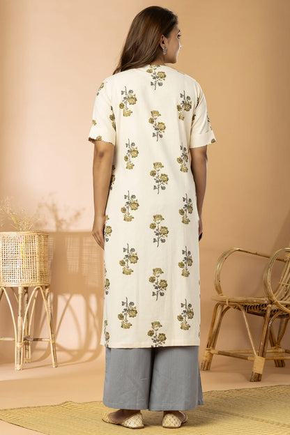 Off-White Women Cotton Flex Print Long Kurta