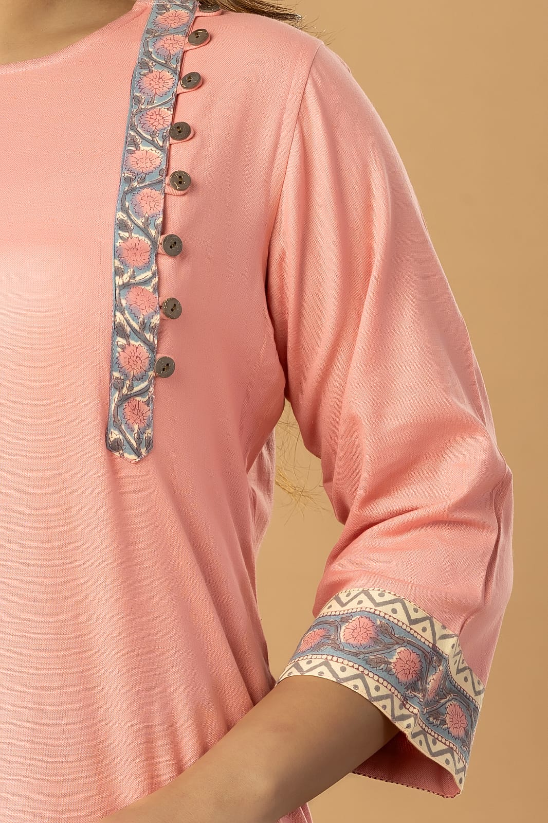 Rose Pink Cotton Flex Long Kurta