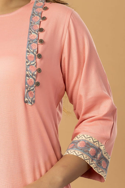 Rose Pink Cotton Flex Long Kurta