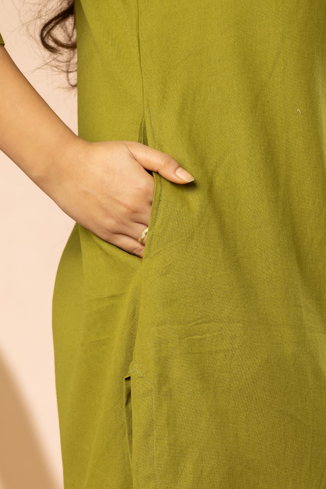 Olive Green Cotton Flex Embroidery Women Long Kurta