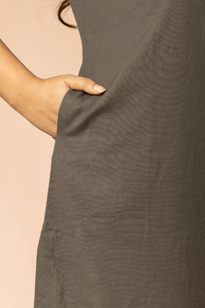 Dark Grey Cotton Flex Embroidery Women Long Kurta