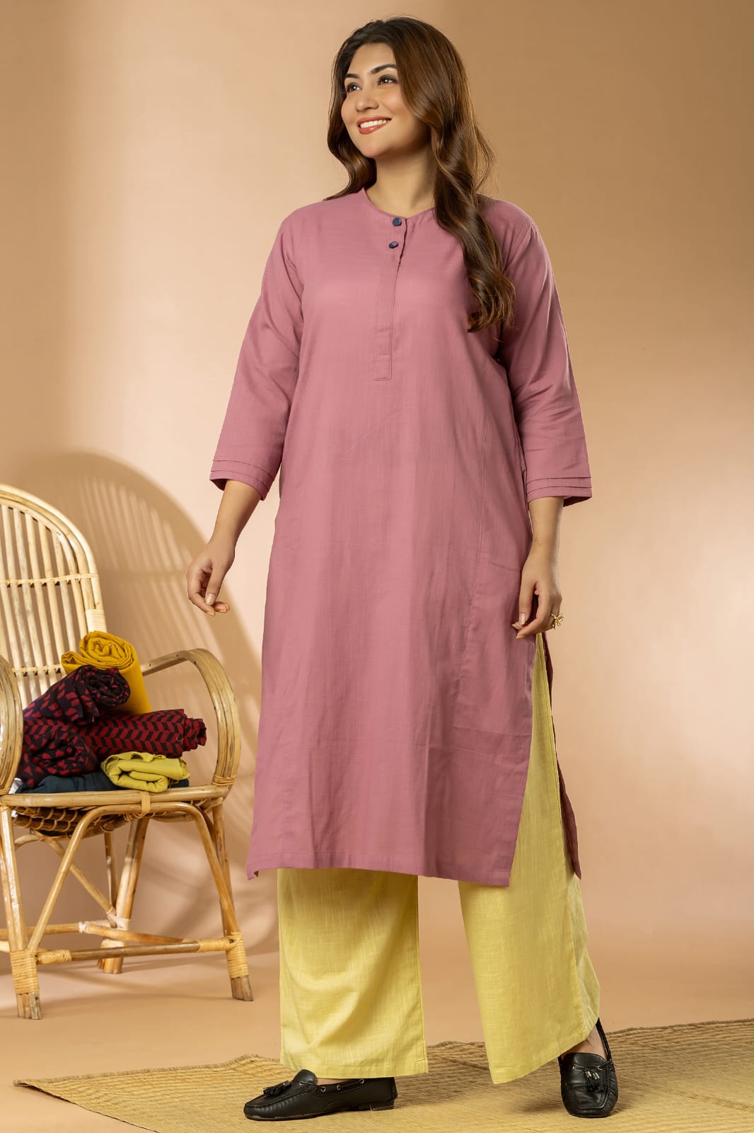Mauve Cotton Slub Women Long Kurta