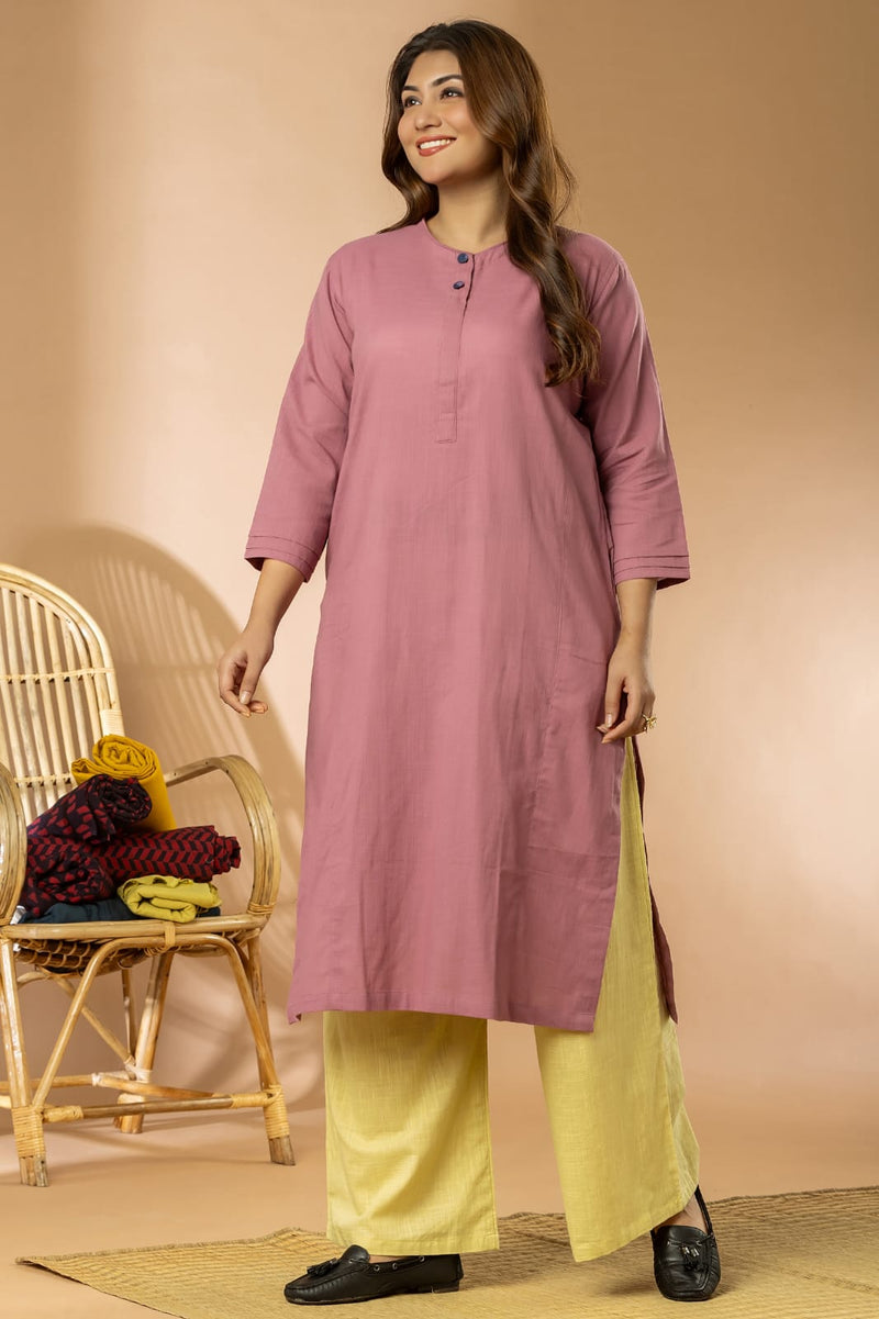 Mauve Cotton Slub Women Long Kurta