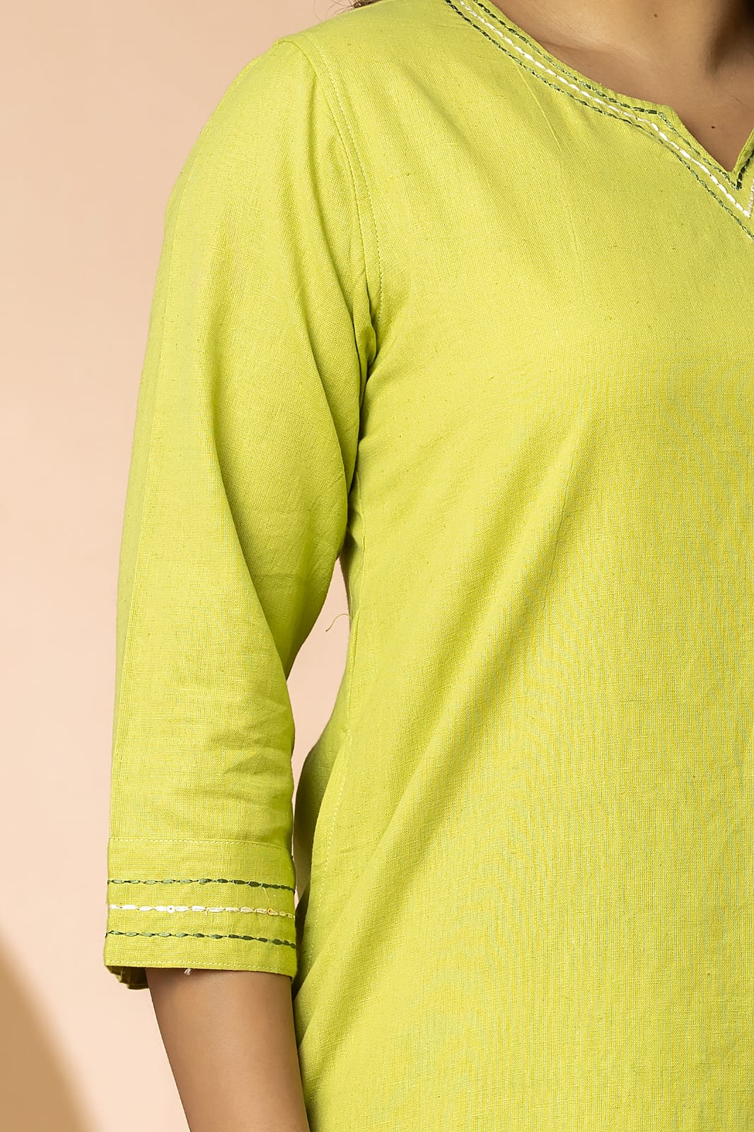 Pista Green Cotton Flex Embroidery Women Long Kurta