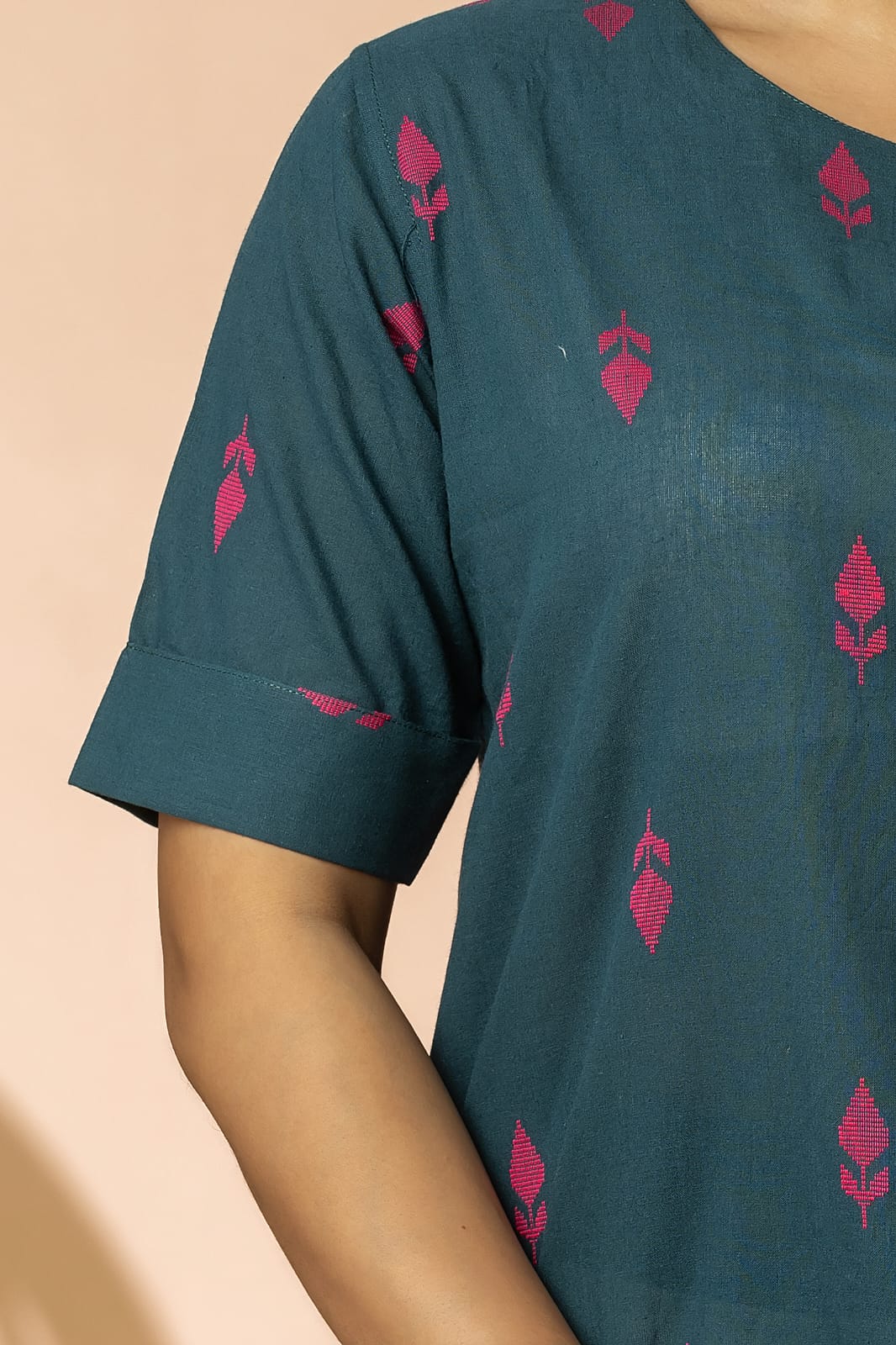 Teal Blue Women Cotton Buta Long Kurta