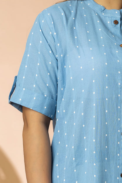 Blue Women Cotton Buta Long Kurta