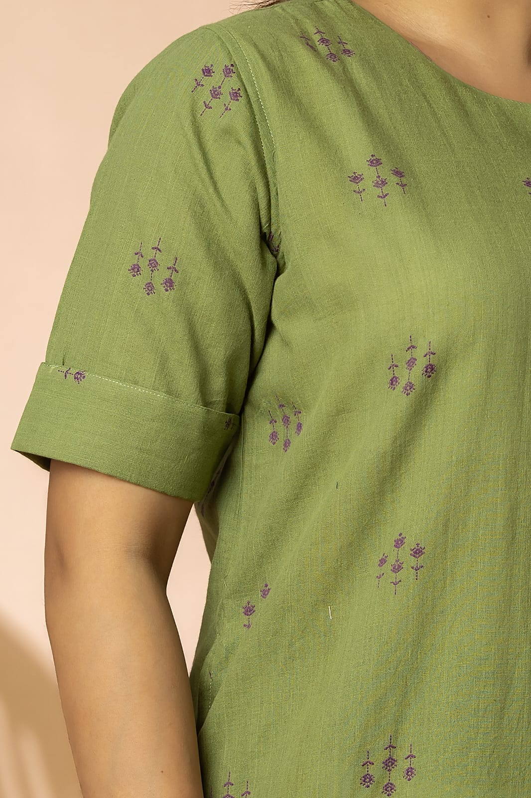 Sage Green Women Cotton Buta Long Kurta