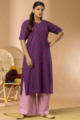 Purple Women Cotton Buta Long Kurta