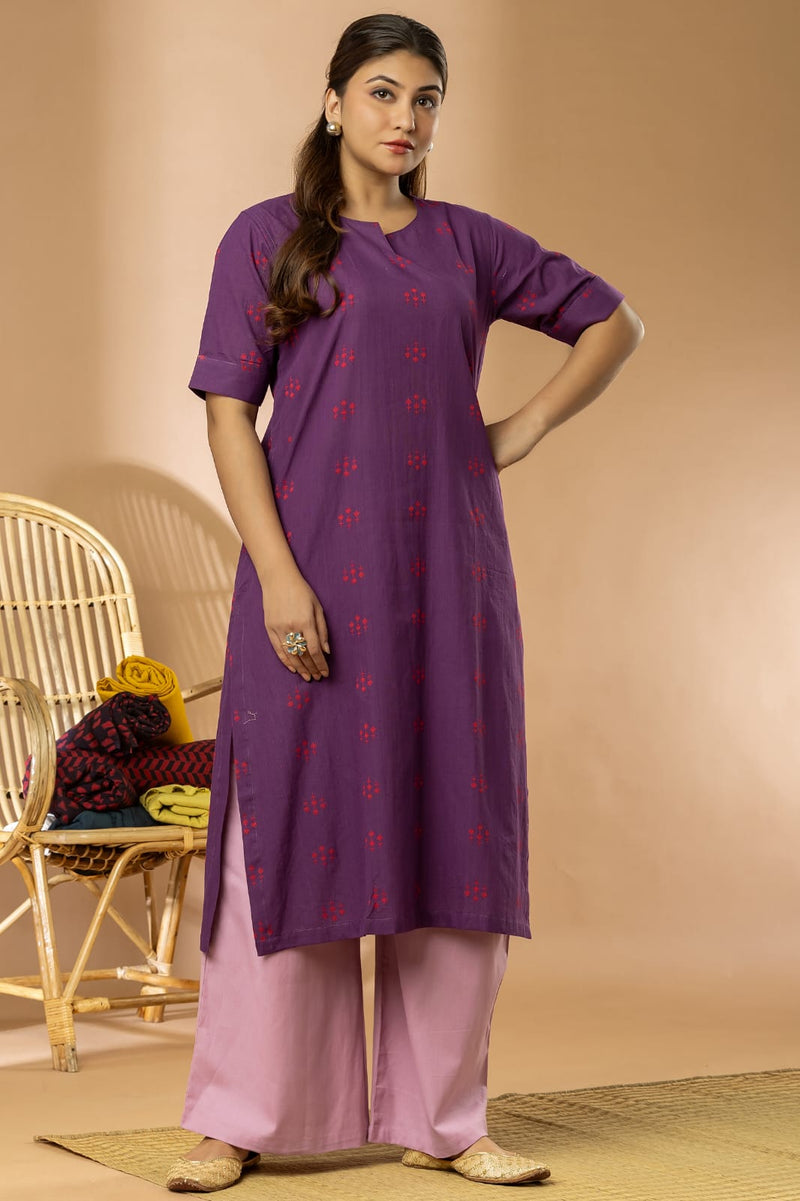 Purple Women Cotton Buta Long Kurta