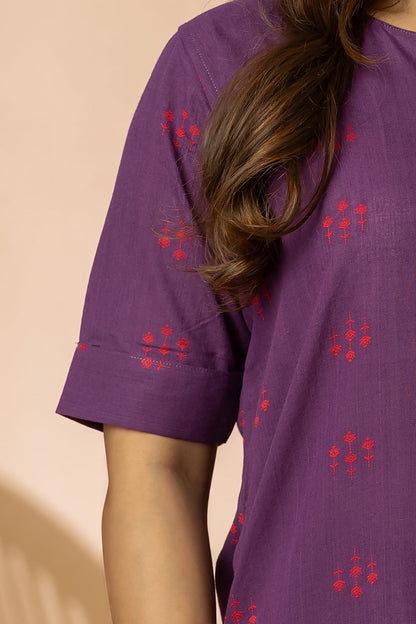 Purple Women Cotton Buta Long Kurta