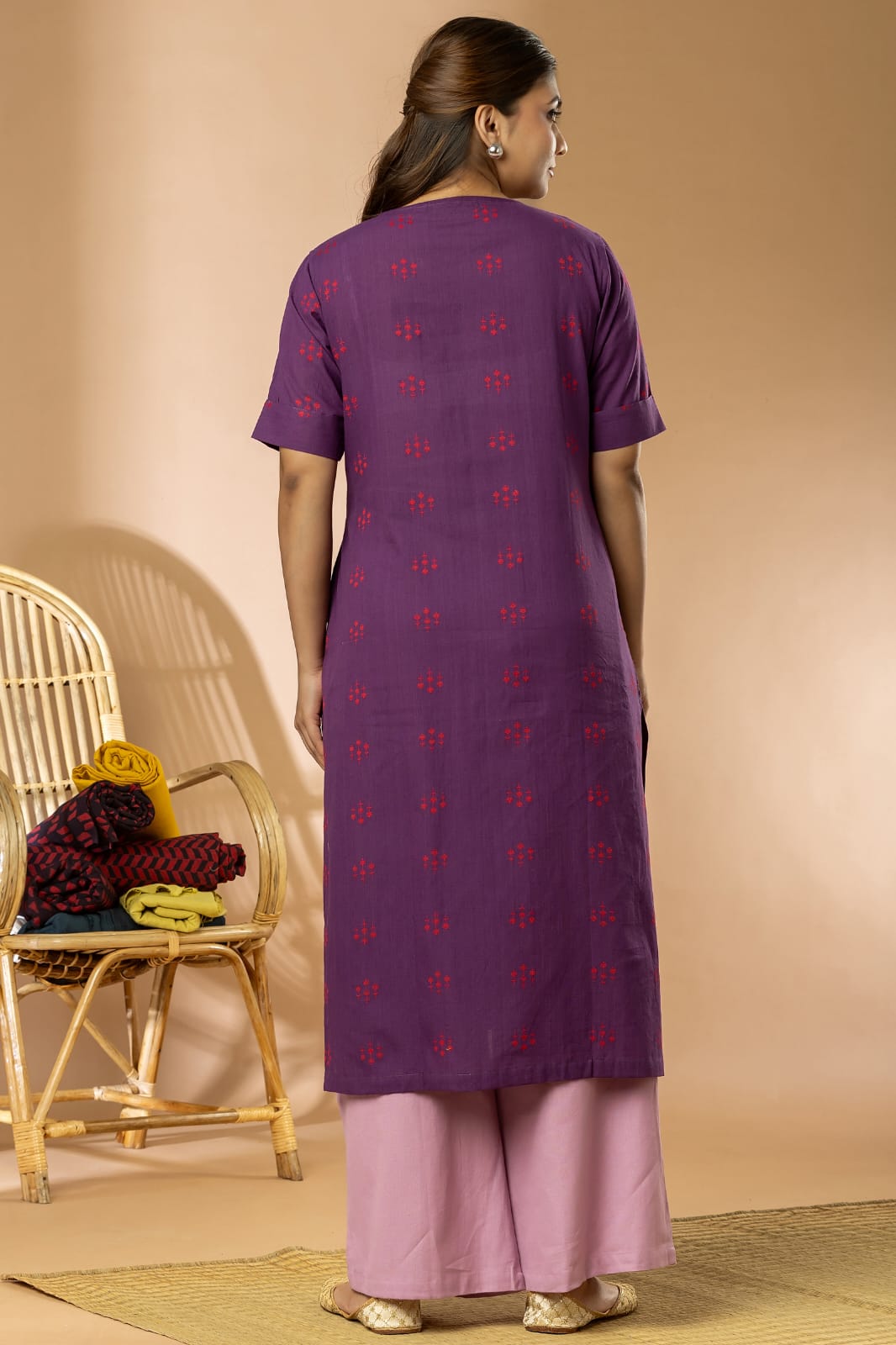 Purple Women Cotton Buta Long Kurta
