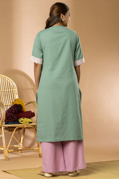 Green Pintuck Cotton Long Kurta