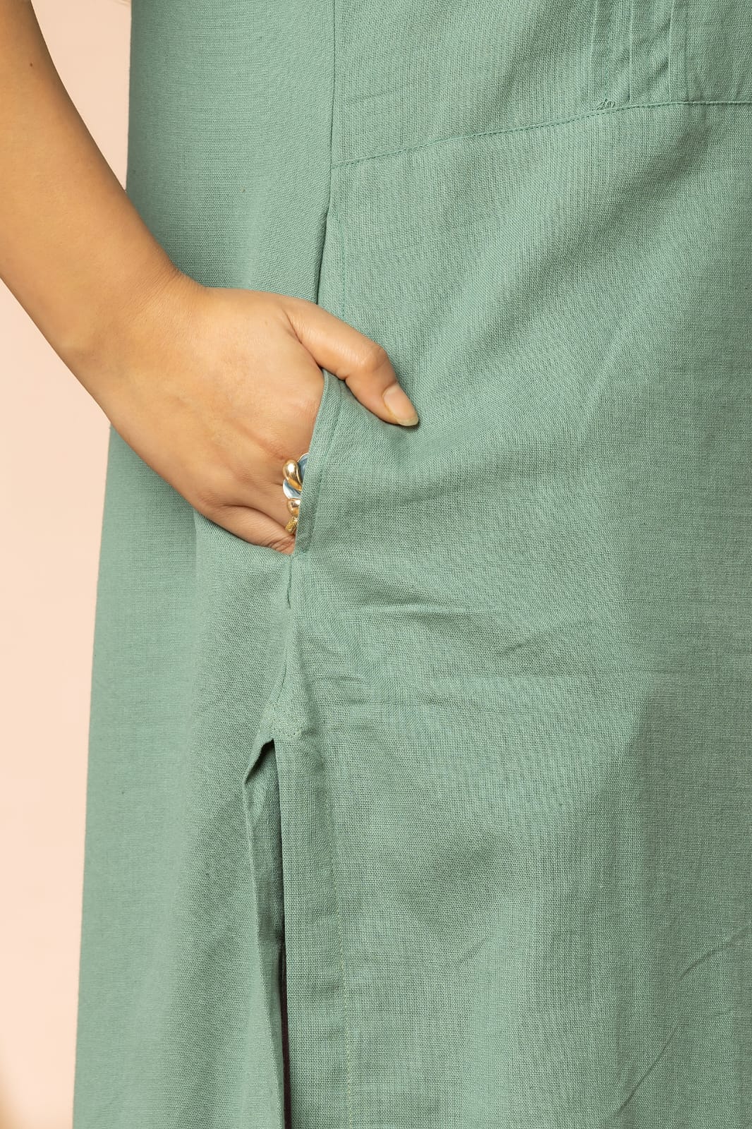 Green Pintuck Cotton Long Kurta