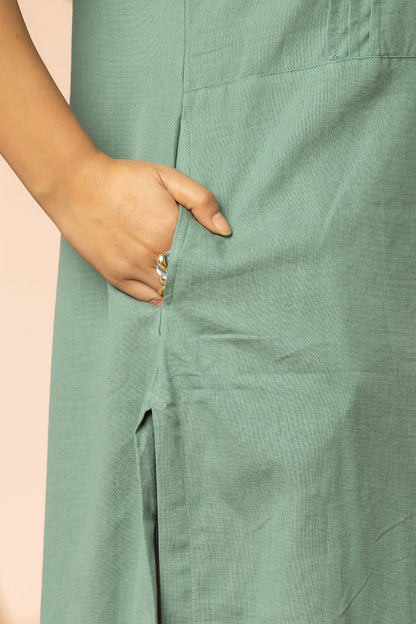 Green Pintuck Cotton Long Kurta