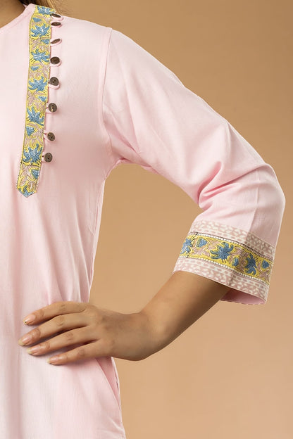 Light Pink Cotton Flex Long Kurta